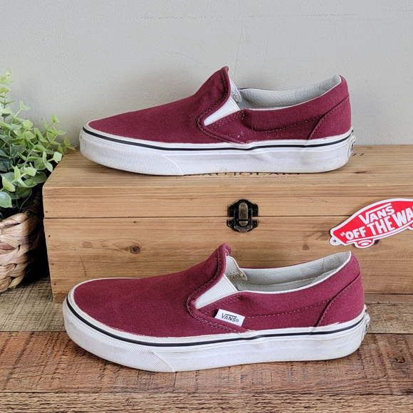 Vans 6 W Slip On Wine Burgundy Canvas Low Top Skater SK8 Sneakers Shoes Unisex - Picture 2 of 11